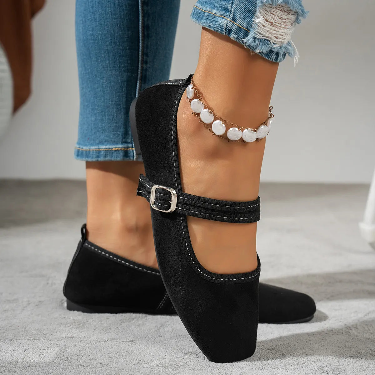 Women's Buckle Strap Mary Jane Flats