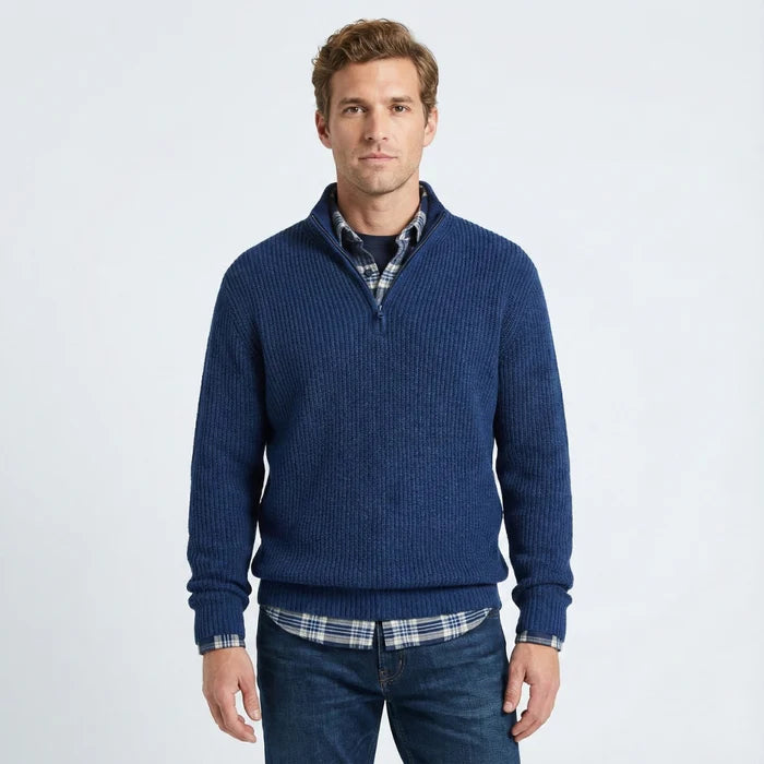 Men's Textured Button Neck Jumper