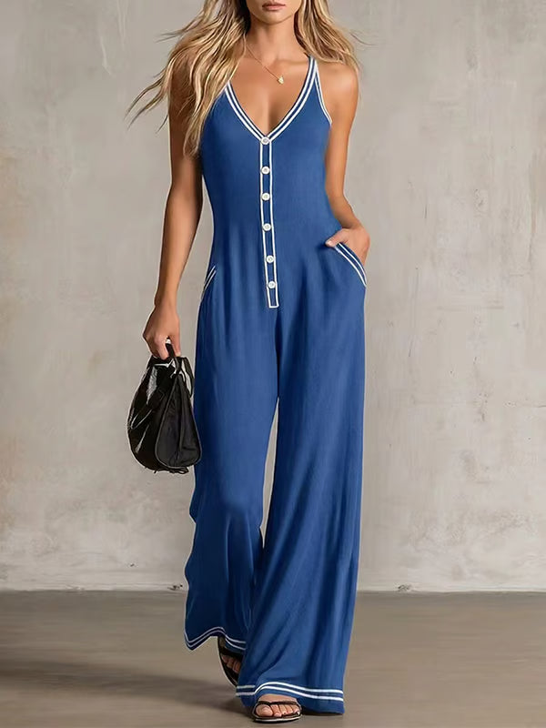 Women's Contrast Strap Wide Leg Jumpsuit