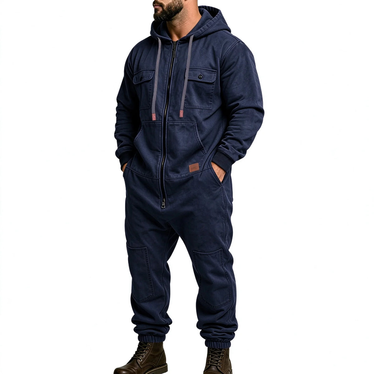 Men's Full-Zip Hooded Cargo Jumpsuit