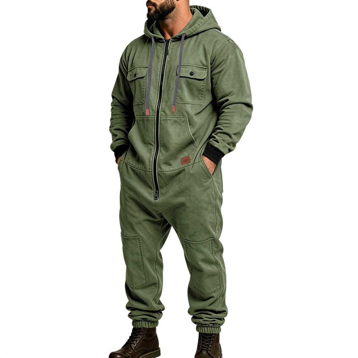 Men's Full-Zip Hooded Cargo Jumpsuit