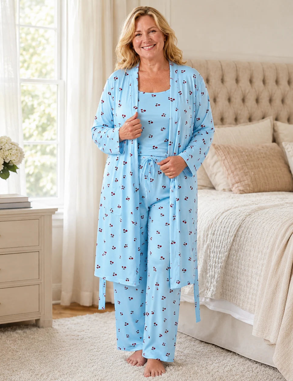Women's Cherry Print Three-Piece Lounge Set