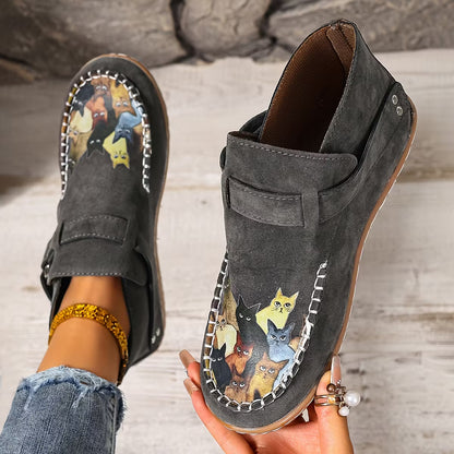 Women's Cat Print Slip-On Loafers