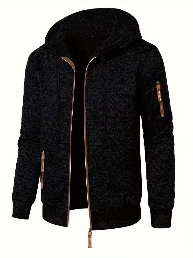 Men's Textured Zip-Up Hooded Jacket