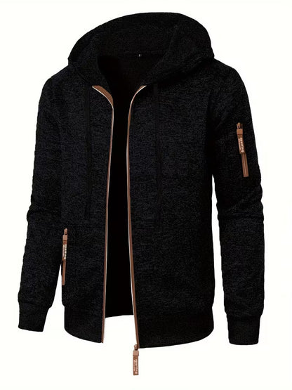 Men's Textured Zip-Up Hooded Jacket