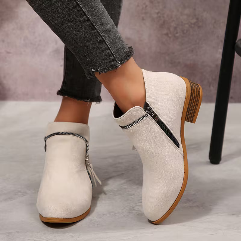 Women's Double-Zip Low Heel Ankle Boots
