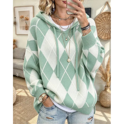 Women's Argyle Knit Hooded Jumper