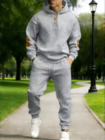 Men's Geometric Texture Hoodie & Jogger Set