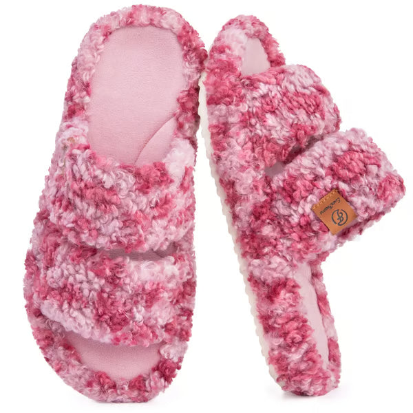 Women's Fuzzy Open-Toe Slippers