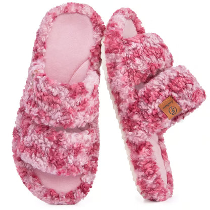 Women's Fuzzy Open-Toe Slippers