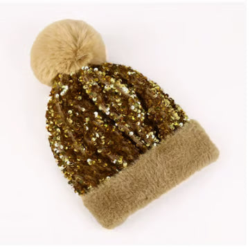Women's Sequin Pom Pom Beanie