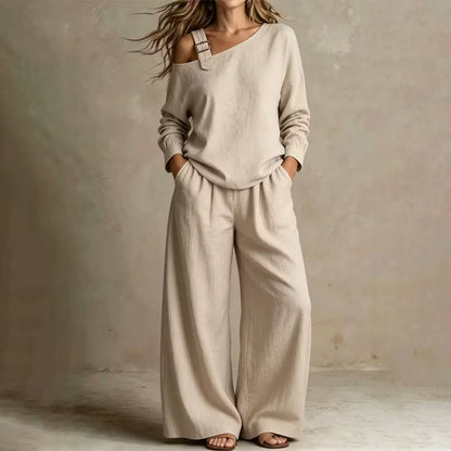 Women's Off-Shoulder Top & Wide Leg Trouser Set