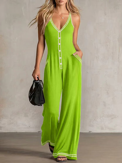 Women's Contrast Strap Wide Leg Jumpsuit