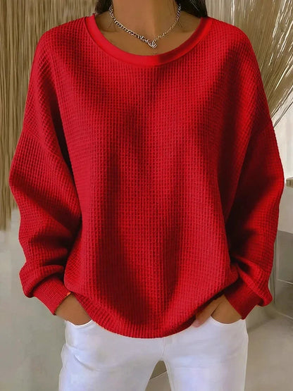 Women's Relaxed Waffle Knit Crew Neck Top
