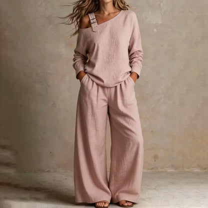 Women's Off-Shoulder Top & Wide Leg Trouser Set