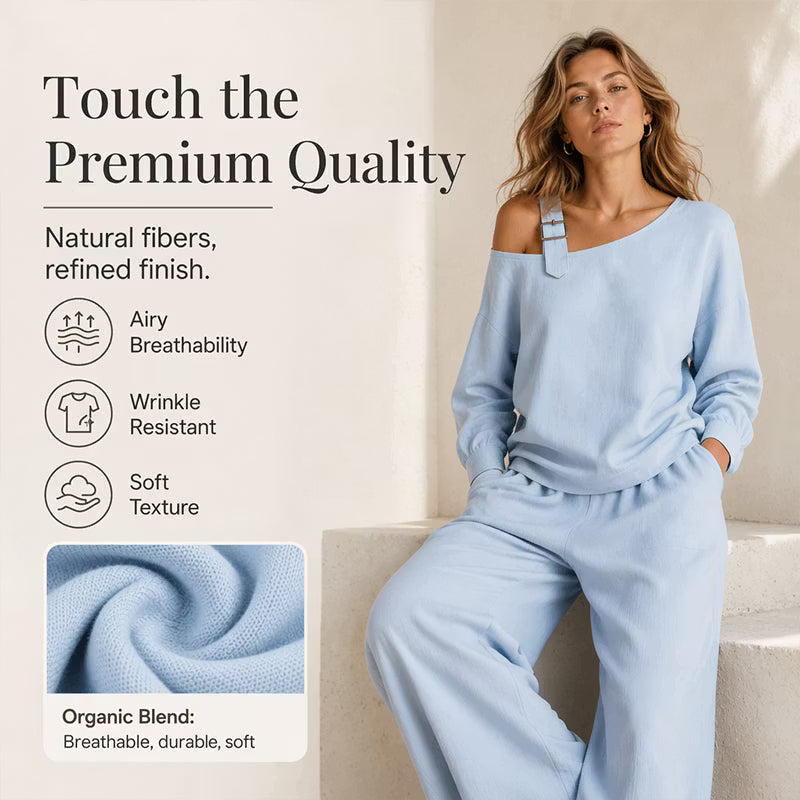 Women's Off-Shoulder Top & Wide Leg Trouser Set