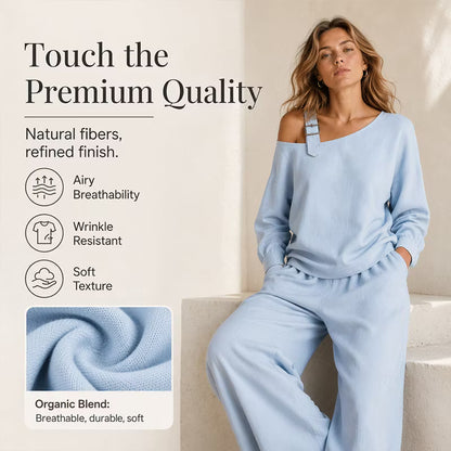 Women's Off-Shoulder Top & Wide Leg Trouser Set