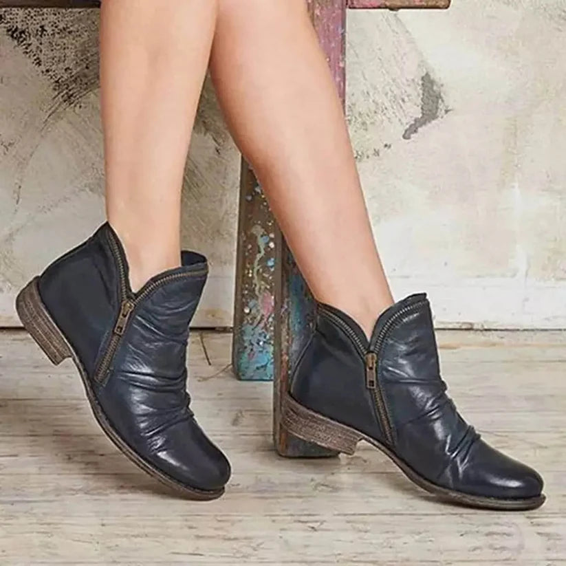 Women's Double-Zip Low Heel Ankle Boots