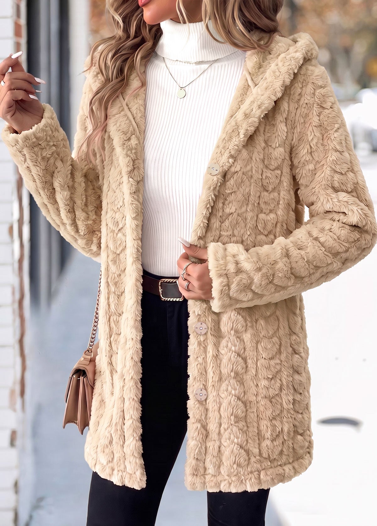 Women's Velvety Longline Hooded Coat