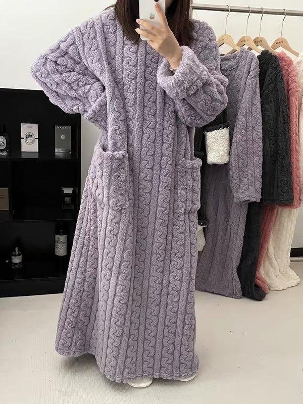 Women's Cosy Cable-Knit Fleece Nightdress