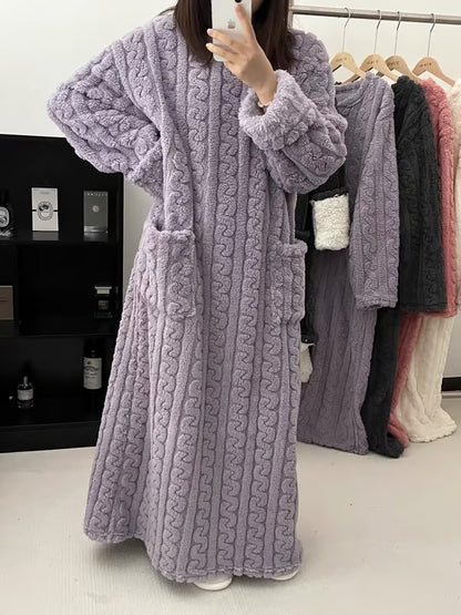 Women's Cosy Cable-Knit Fleece Nightdress