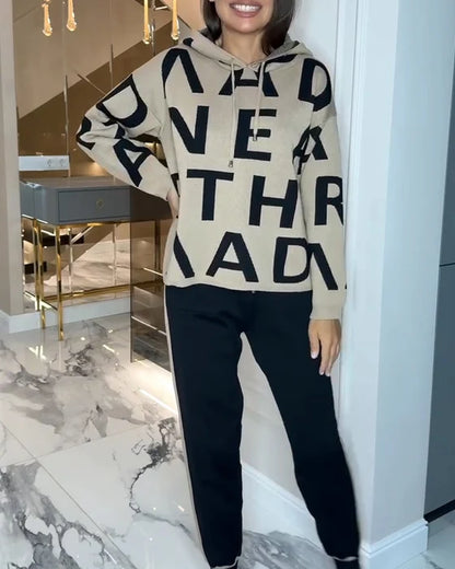 Women's Letter Print Hoodie & Trouser Set
