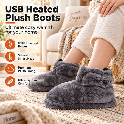 Cosy USB Heated Plush Slipper Boots