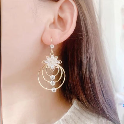 Women's Sparkling Floral Layered Drop Earrings