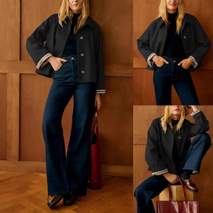 Women's Checked-Lining Short Trench Jacket