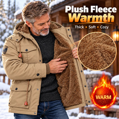 Men's Thick Fleece-Lined Hooded Winter Jacket