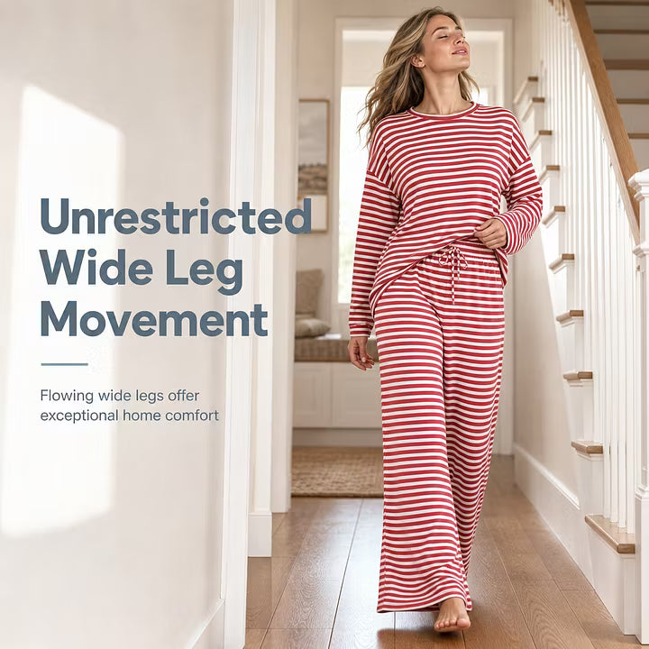Women's Striped Relaxed Top & Wide-Leg Trouser Set