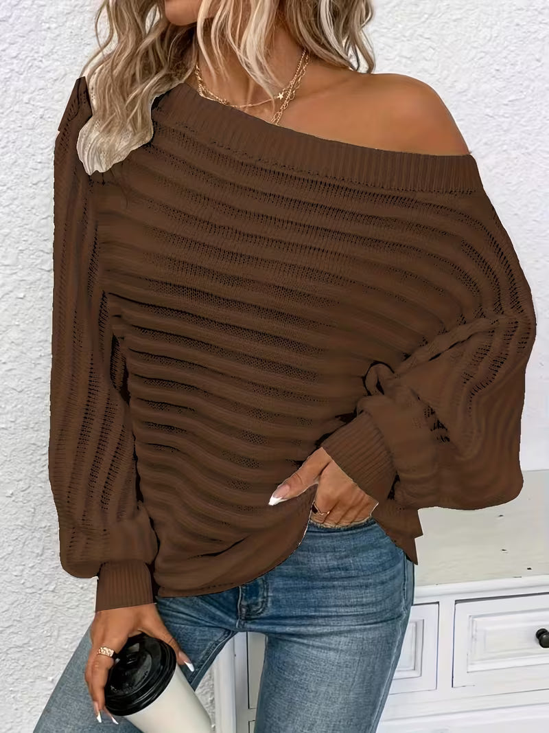 Women's Off-Shoulder Ribbed Knit Jumper