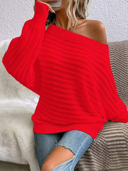 Women's Off-Shoulder Ribbed Knit Jumper