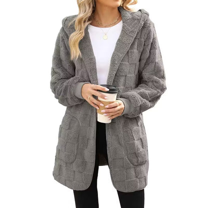 Women's Check Pattern Plush Cardigan