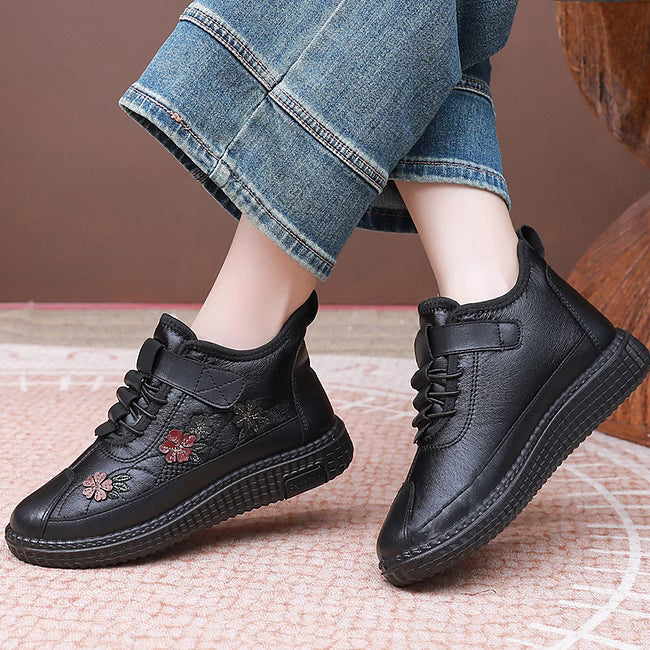 Women's Cosy Floral Embroidered Fleece-Lined Ankle Boots