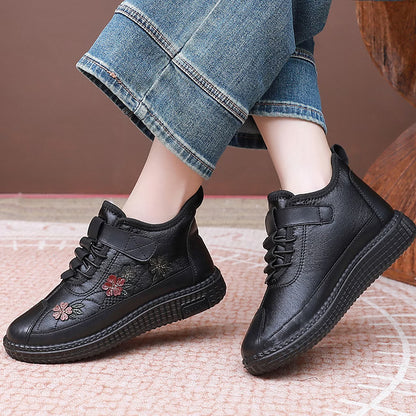 Women's Cosy Floral Embroidered Fleece-Lined Ankle Boots