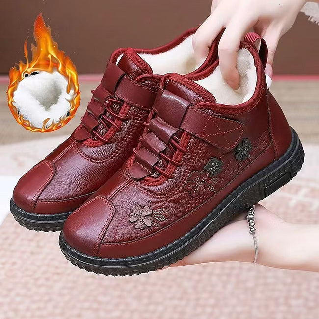 Women's Cosy Floral Embroidered Fleece-Lined Ankle Boots