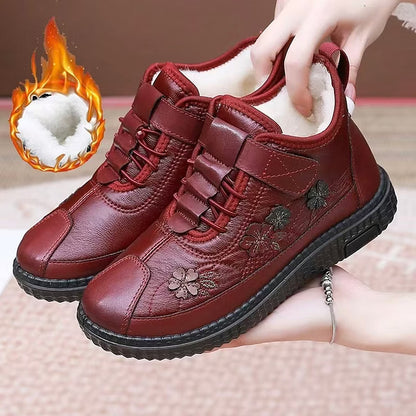 Women's Cosy Floral Embroidered Fleece-Lined Ankle Boots