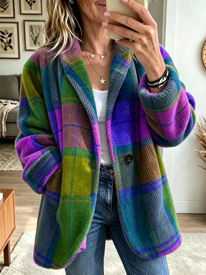 Women's Colourful Plaid Fleece Coat