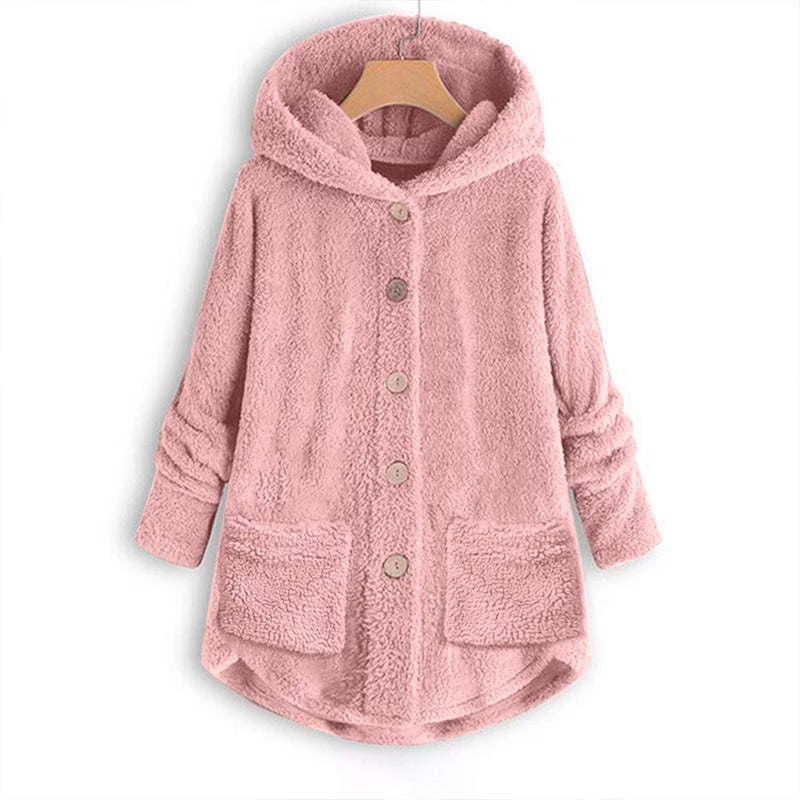 Women's Cosy Hooded Button-Up Fleece Coat
