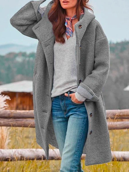 Long-Sleeved Merino Coat With Buttons
