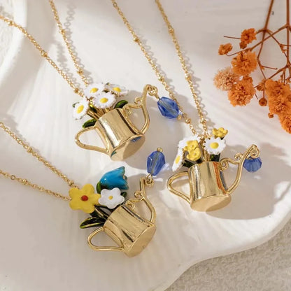 Women's Floral Watering Can Pendant Necklace