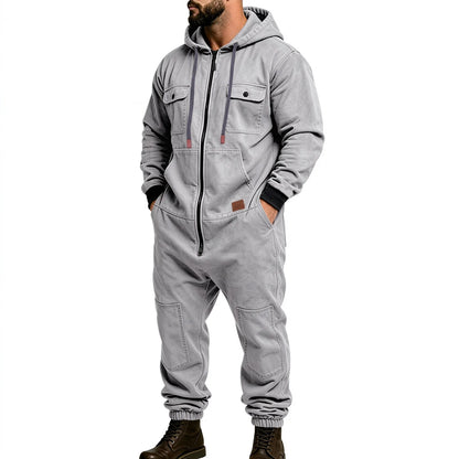 Men's Full-Zip Hooded Cargo Jumpsuit