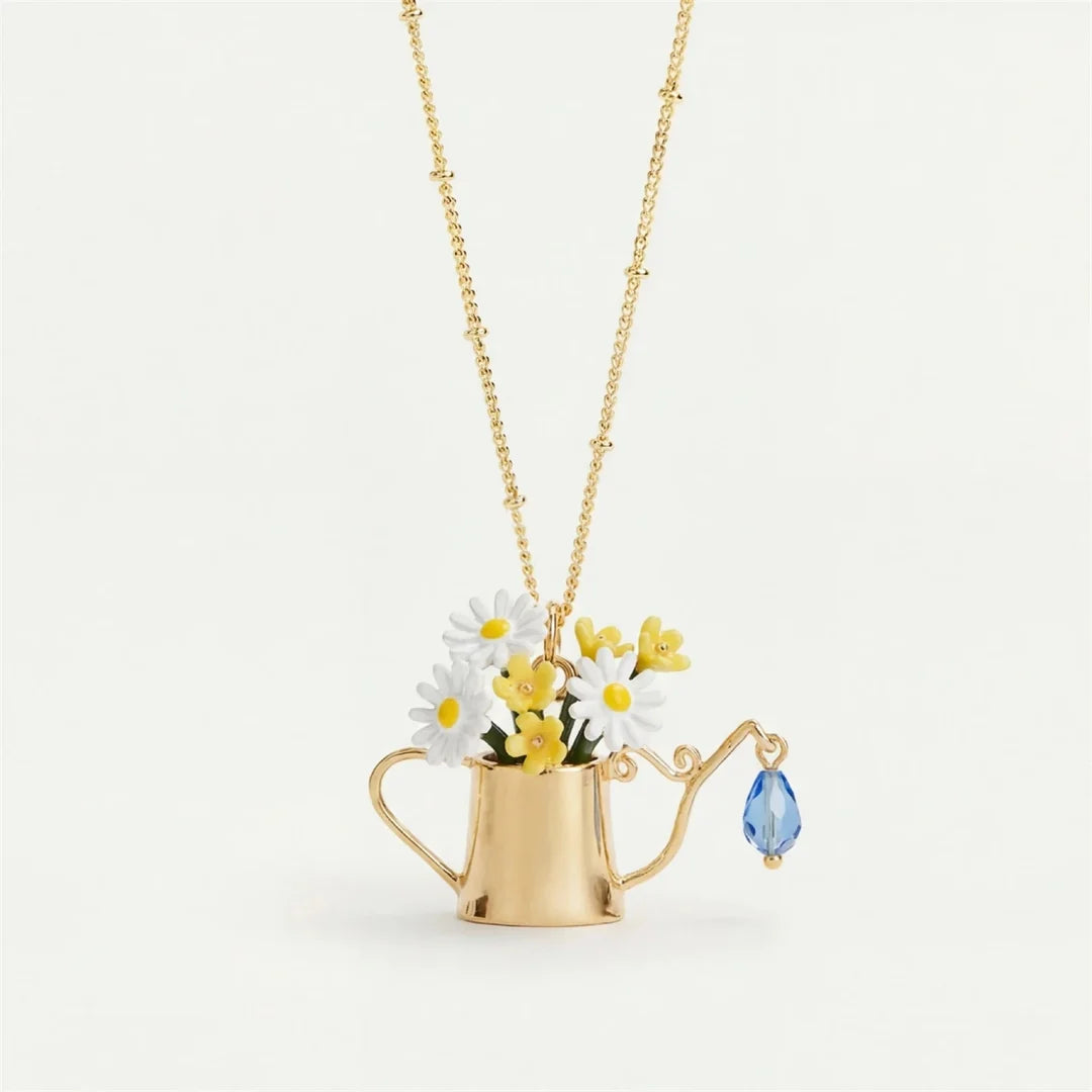 Women's Floral Watering Can Pendant Necklace