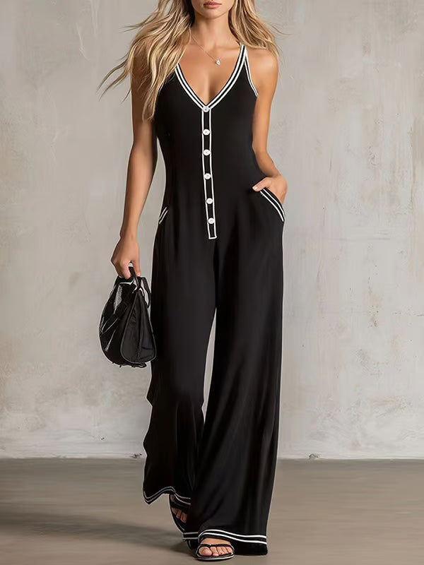 Women's Contrast Strap Wide Leg Jumpsuit