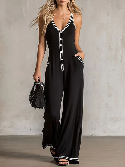 Women's Contrast Strap Wide Leg Jumpsuit
