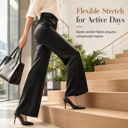 Women's Asymmetric Waist Satin-Look Wide-Leg Trousers