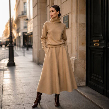 Women's Roll Neck Fleece Top & Maxi Skirt Set
