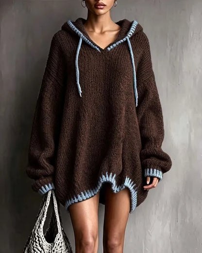 Women's Cosy Contrast Trim Hooded Jumper Dress