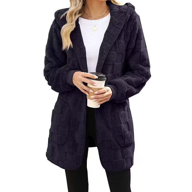 Women's Check Pattern Plush Cardigan